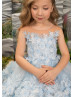 Sky Blue Lace Tulle Knee Length Flower Girl Dress